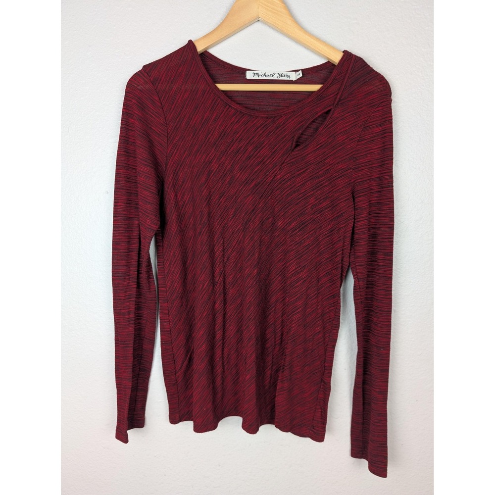 Michael Stars Shirt Womens One Size‎ Red Black Cutout Long Sleeve Stretch Top